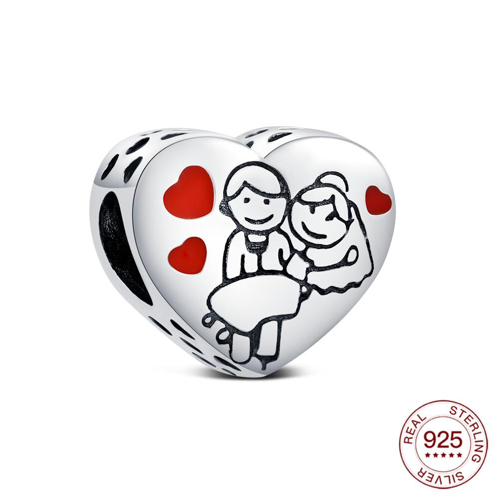 Copper Heart Series Beaded Family Lover Charms Jewelry Making For Original Bracelet Women'S Fashion Jewelry Gifts