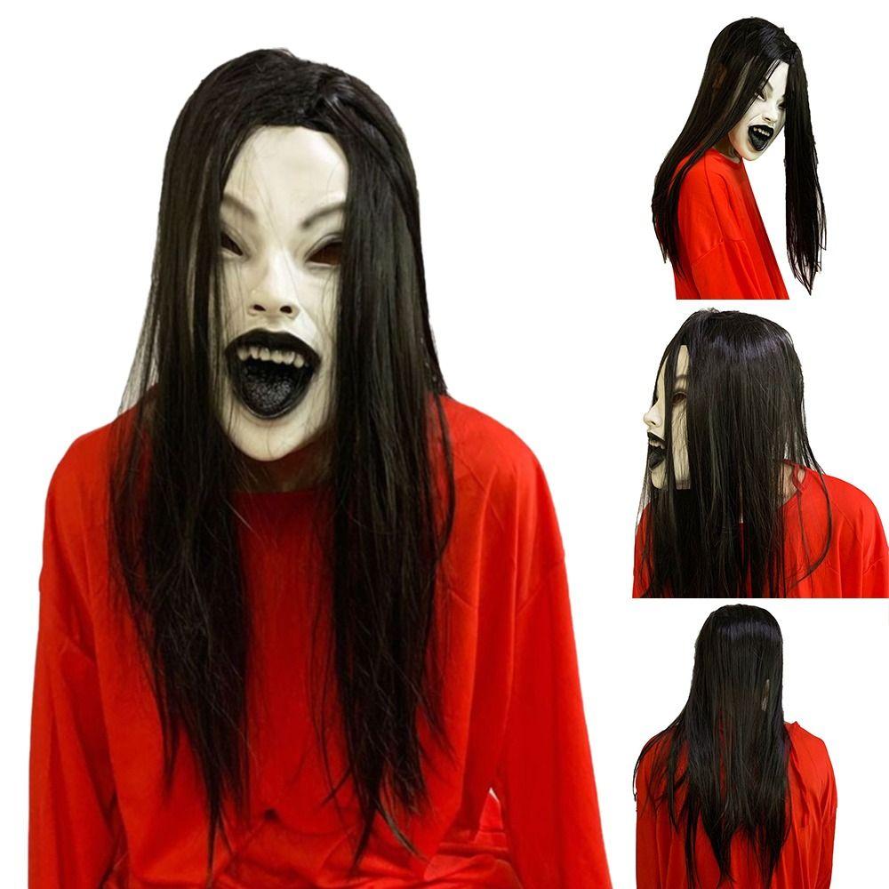 Latexmaske Halloween Dekoration Langes Haar Party Cosplay Kostüm Gruseliger Kopfschmuck Geisterhaus