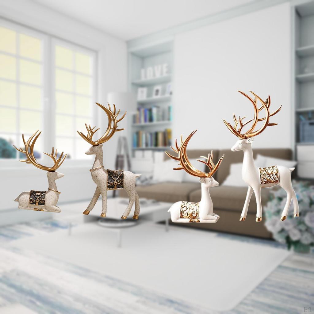 2 Pieces European Reindeer Statues Sitting Standing Deer Figurines Collectable Craft Sculpture for