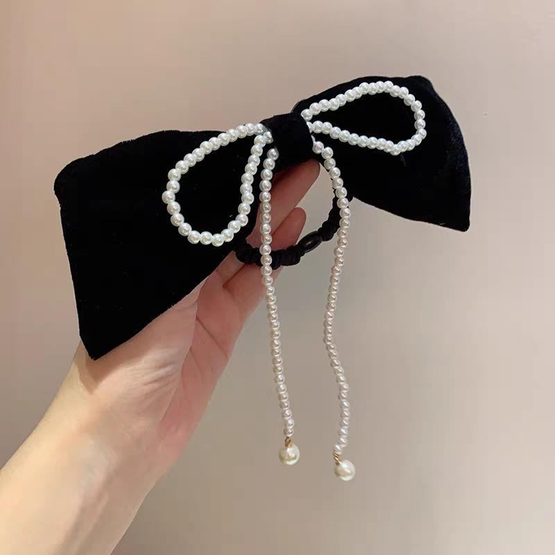

Good Quality Advanced Black Velvet Big Bow with Pearl Hair Clip for Girls Women s Spring Hairpin Romantic Design Hair Accessory
