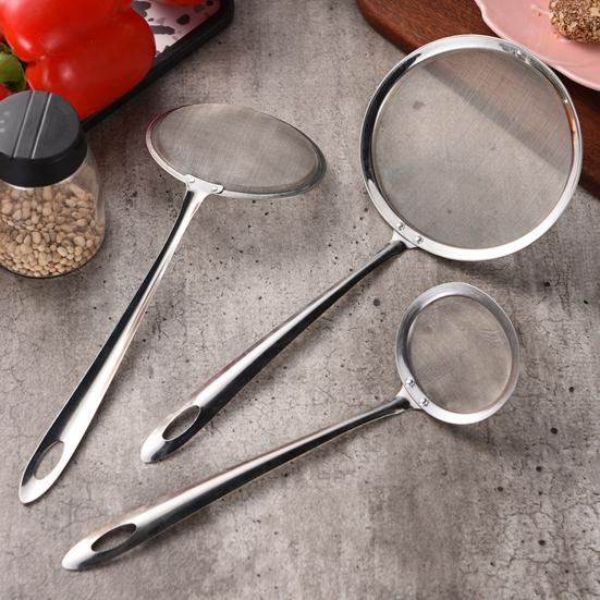 3Pcs Sieve Spoon Durable Fine Mesh Stainless Steel Oil Filter Spoon Sturdy Long-lasting Strainer for Home Kitchen