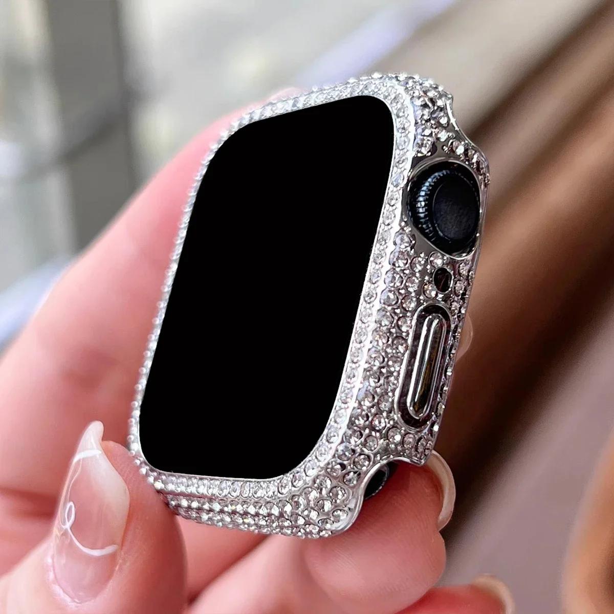 

1pc Rhinestone Decor Tempered Glass Screen Protector Watch Case For Apple Watch 38/40/41/42/44/45Mm,Series SE/9/8/7/6/5/4/3/2/1 44mm
