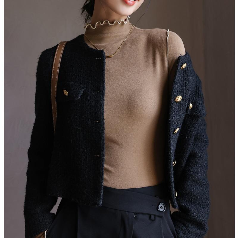 Autumn and Winter Women's Bottom Shirt Wooden Ear Side Half High Neck Dralon Bottom Shirt Inside Long Sleeve Top