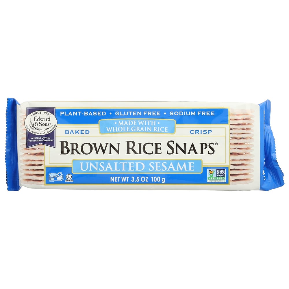 iHerb Edward & Sons Roasted Whole Grain Brown Rice Snaps, Unsalted Sesame, 3.5 oz (100 g)