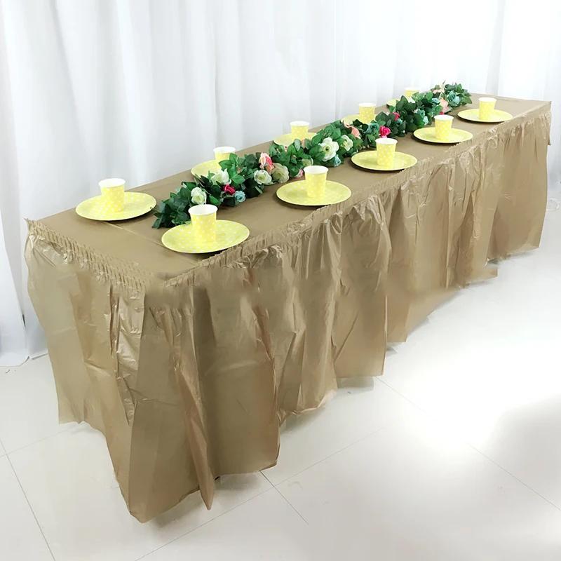 Disposable Table Skirt Plastic Party Desk Skirt Solid  73x420cm Table Cover for Birthday Party Wedding Festival Decoration
