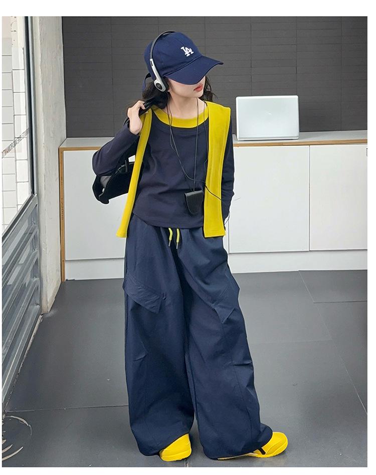 Dívčí módní podzimní dvoudílný set: Top s dlouhým rukávem a kalhoty s širokými nohavicemi 2025