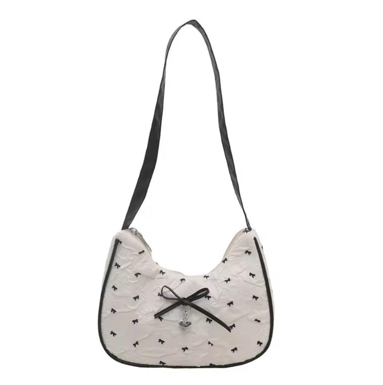 

Trendy Pink White Shoulder Bag Large Capacity Casual Tote Bag Bowknot Satchels Bag Teenage Girls