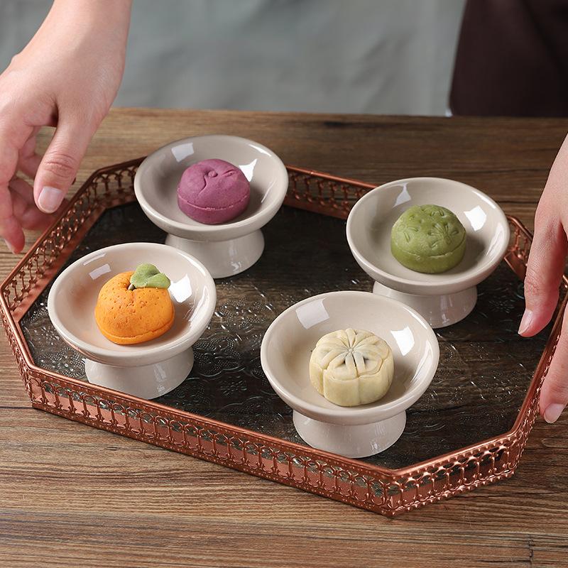 Chinese Mini Tea Fruit Bowl Snacks Cakes Dessert Fruit Plates Ceramic Tray Dried Fruit Plate Hotel Kitchen Dinner Table Decor