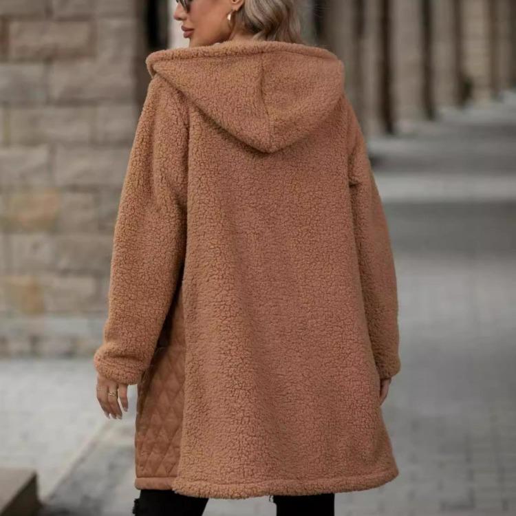 New Women's Fleece Coat Oversized Hooded Zipper Warm Outerwear Autumn Winter for Europe America