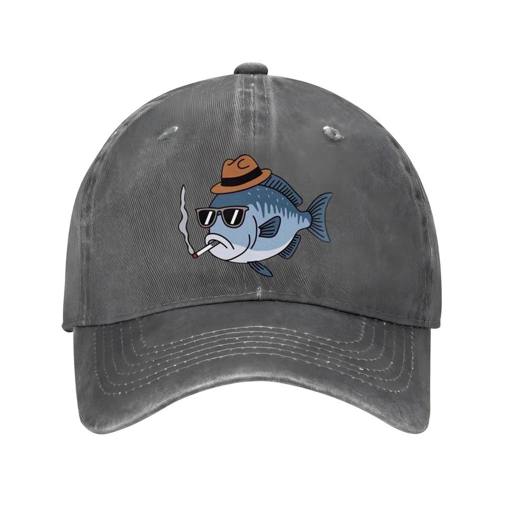 Cool Smoking Fish with Hat and Sunglasses Baseball Cap Funny Animal Print Casual Outdoor Sun Hat Unisex
