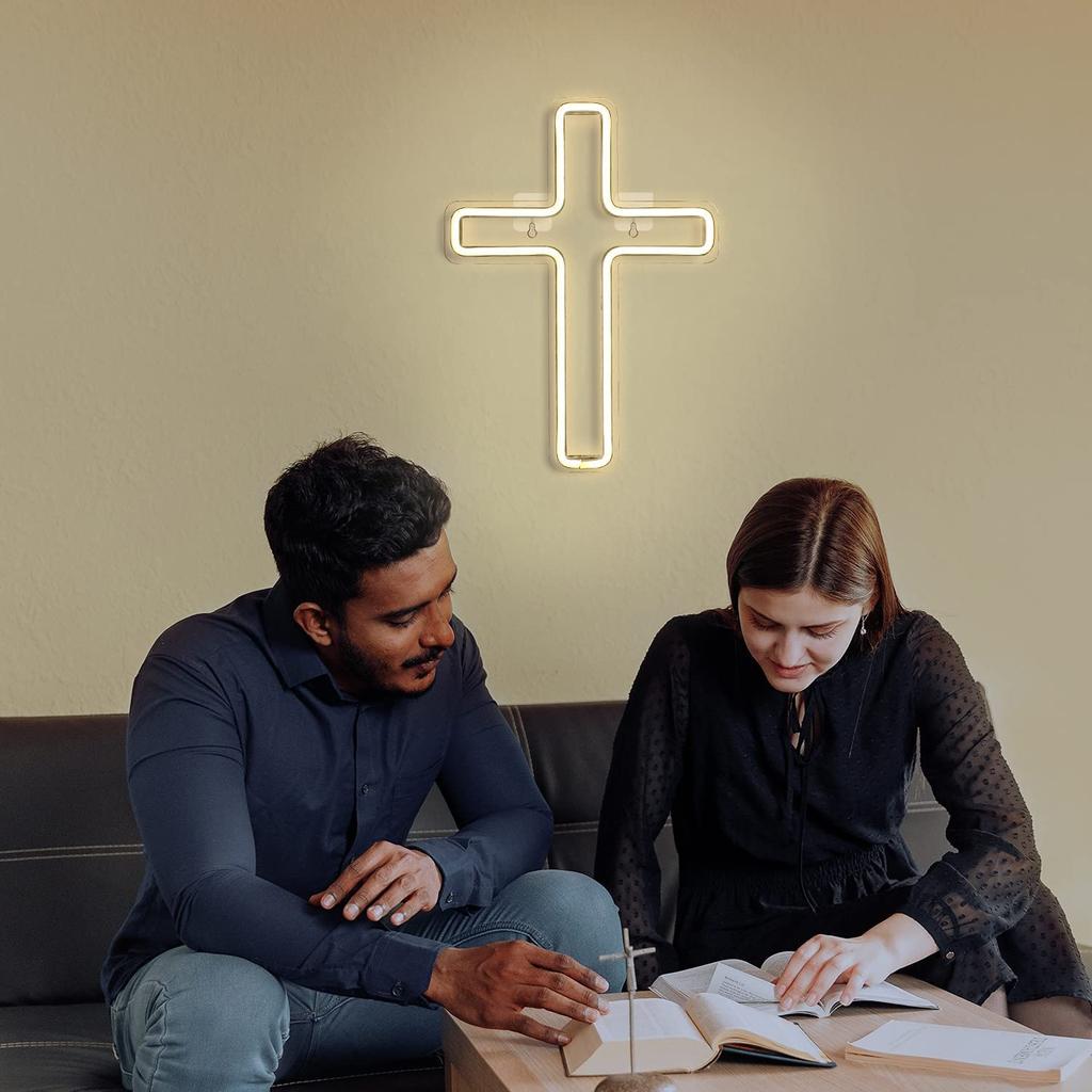 Semn Neon LED Cruce Alimentat USB Estomabil Lumină Decor Cameră pentru Petrecere Biserică