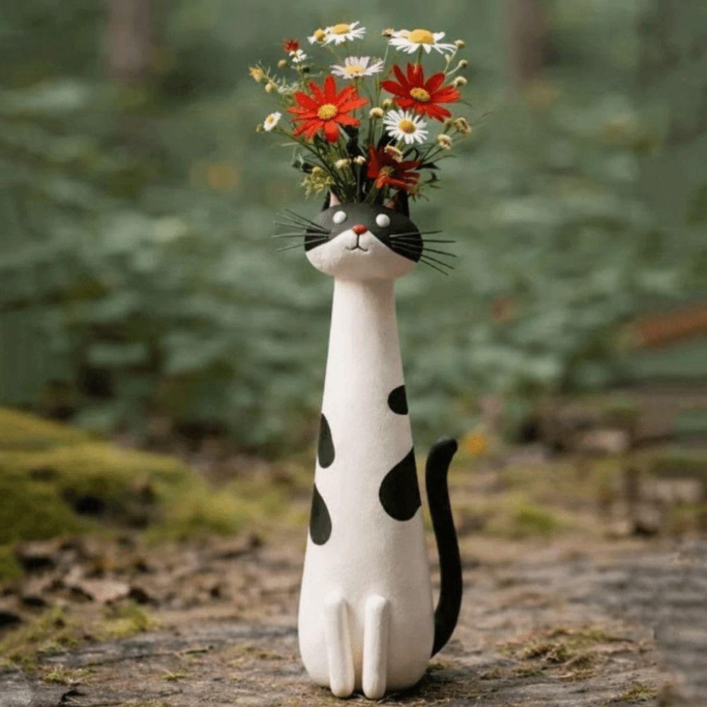 Süße Katze Blumenvase Langhalsige Kreative Cartoon-Katzenvase Handgefertigte Vase Ornamente Wohnzimmer