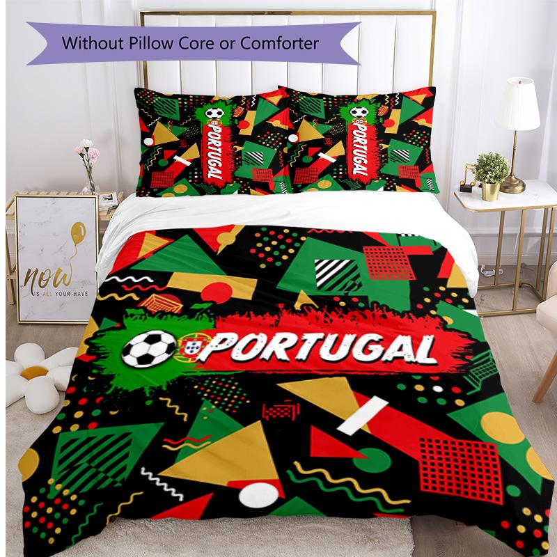 Set Biancheria da Letto Stampata Calcio Portogallo 3 Pezzi Set Copriletto Traspirante Accogliente come Regalo per la Casa Nuova o per le Feste