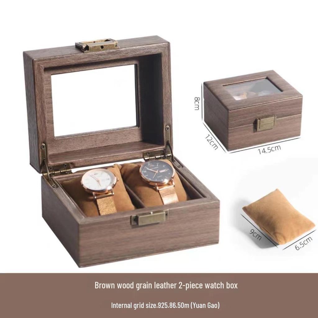 Dustproof Wood Grain Leather Jewelry Watch Box with Glass Display Top