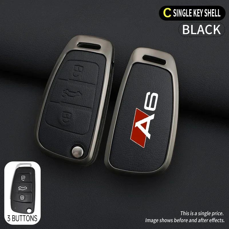 2026 Hot For qaz1 A6 S6 RS6 C5 C6 C7 4F S line Zinc Alloy Leather Car Key Case Cover Shell Holder Protection Keychain Bag Car Accessories
