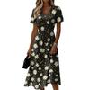 Women V Neck Short Sleeve Midi Dress with Floral Print Casual Loose Fit Summer Holiday Dress for Daily Wear