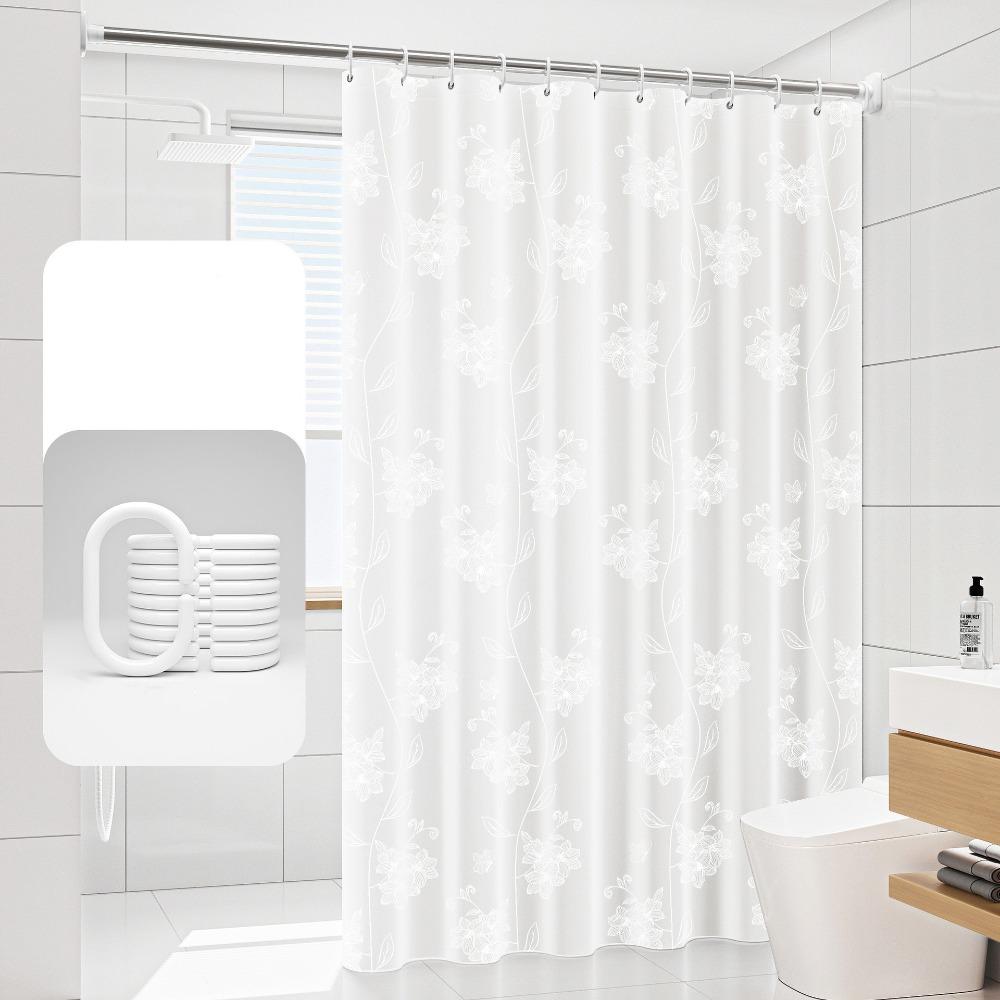 Modern EVA Waterproof Shower Curtain with Hooks Translucent Bath Curtain Thick No Drilling Toilet Curtain Bathtub