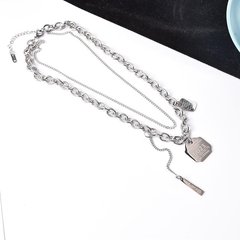 Personalized Titanium Steel Necklace - Stylish Short Double-layered Layered Accessory for Both Men and Women, Featuring Hip-hop Letters As Pendants.