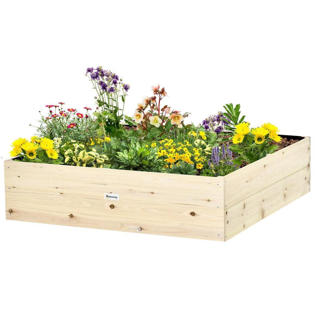 Raised Garden Bed in Wood, Garden Planter for Plants and Vegetables, 117x117x30cm