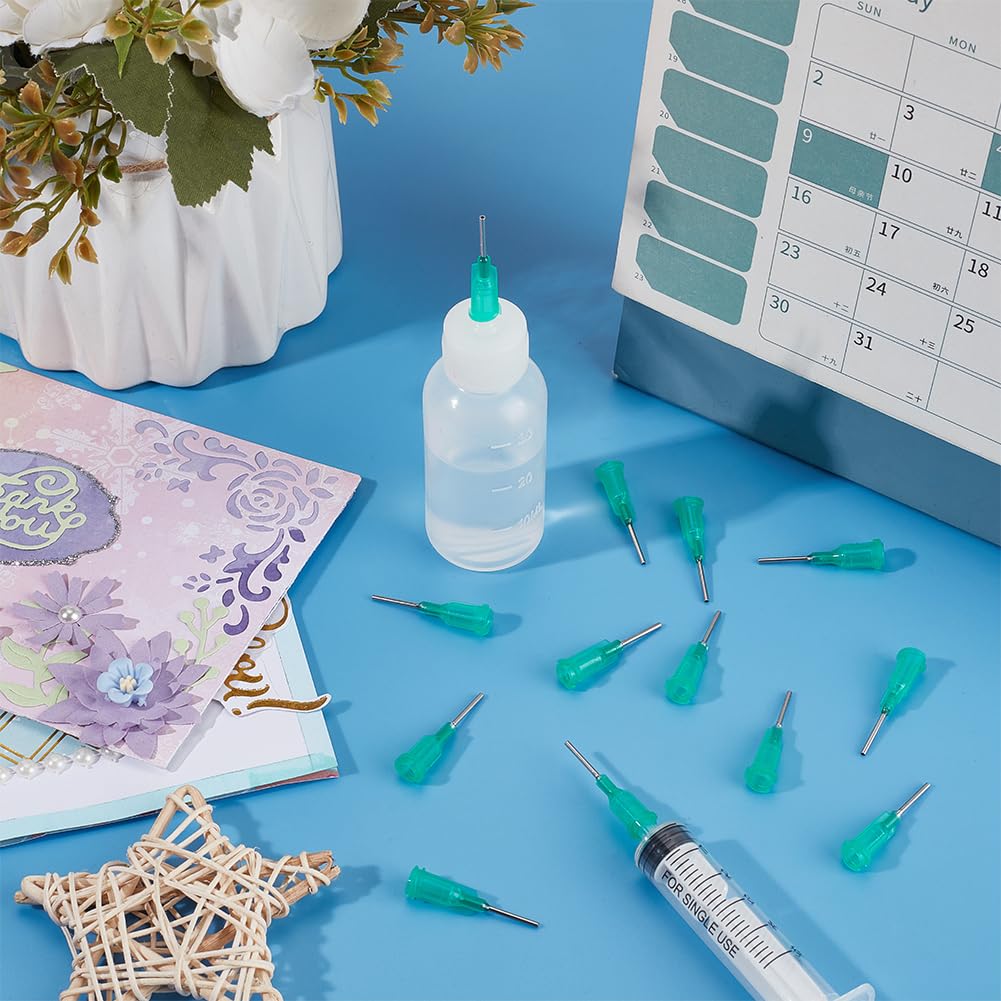 BENECREAT 150Pcs 304 Stainless Steel Dispensing Needle, 14 Gauge Turquoise Blunt Tip Glue Bottle Needles with Luer Connector for Alcohol, Essential