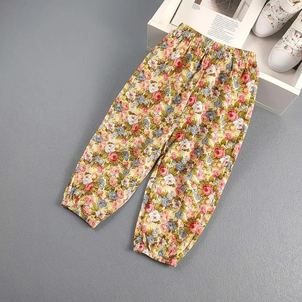 Summer Floral Children Kids Pants Girls Boys Breathable Beach Pant Anti-mosquito Trousers