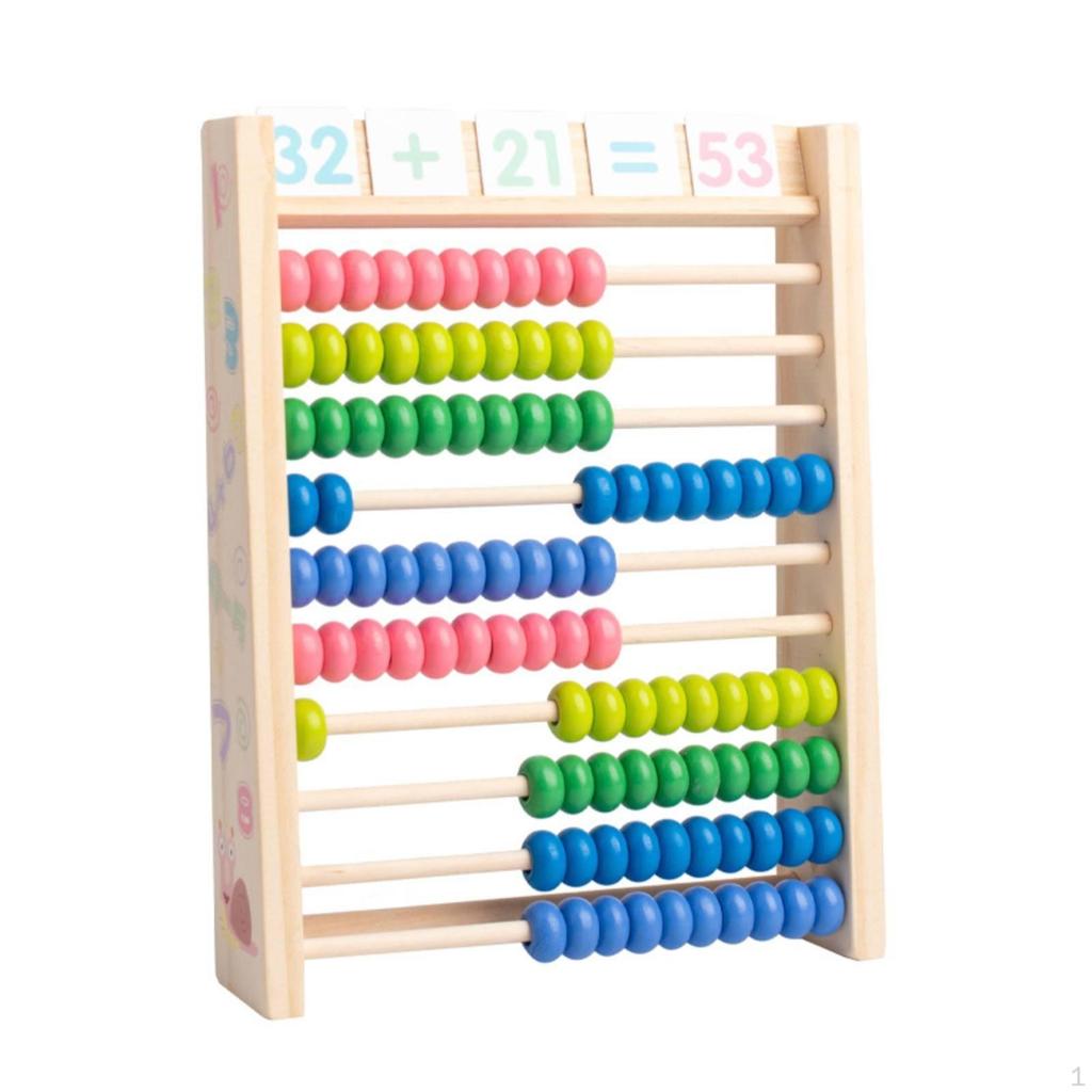 Wooden Abacus Solid Wood Construction Kids Arithmetic Develops Fine Motor Skills 10Row