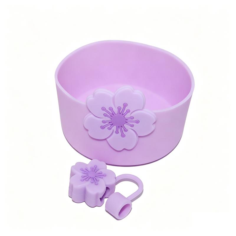 Tumbler Straw Cover & Water Bottle Silicone Boot & Tumbler Charm Set, Begonia Shape Straws Lid Cap And Tumbler Charm Pendant
