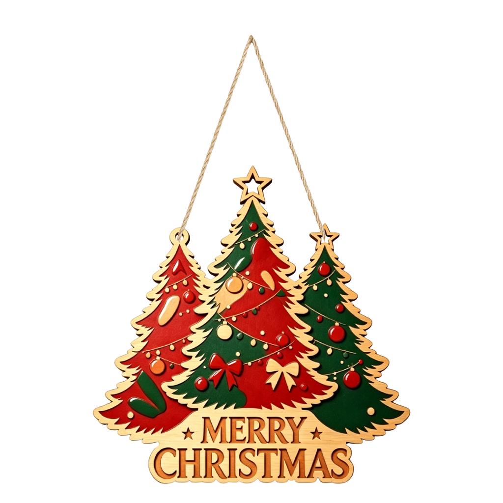 2D Wooden Christmas Tree Hanging Ornament for Holiday Party Scene Decorations