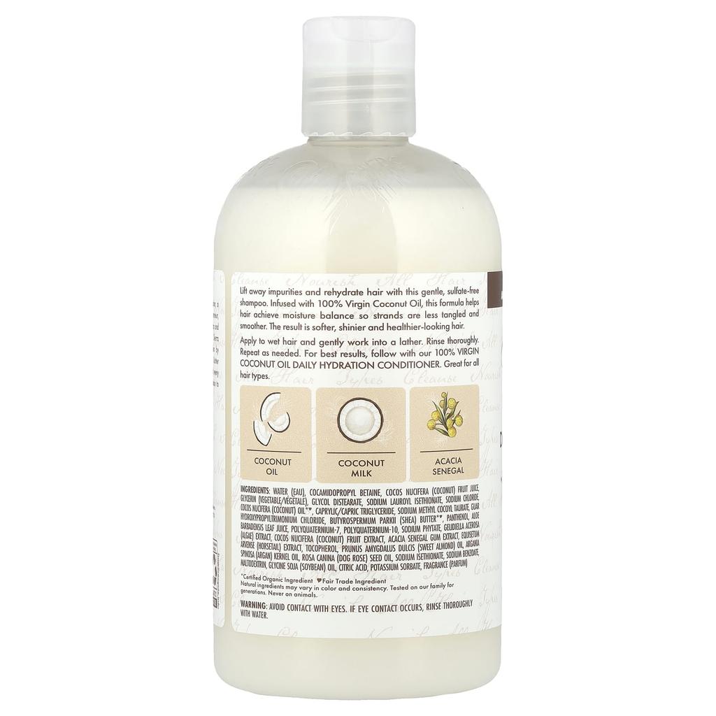 100% Virgin Coconut Oil, Daily Hydration Shampoo, All Hair Types, 384 Ml (13 Fl Oz)