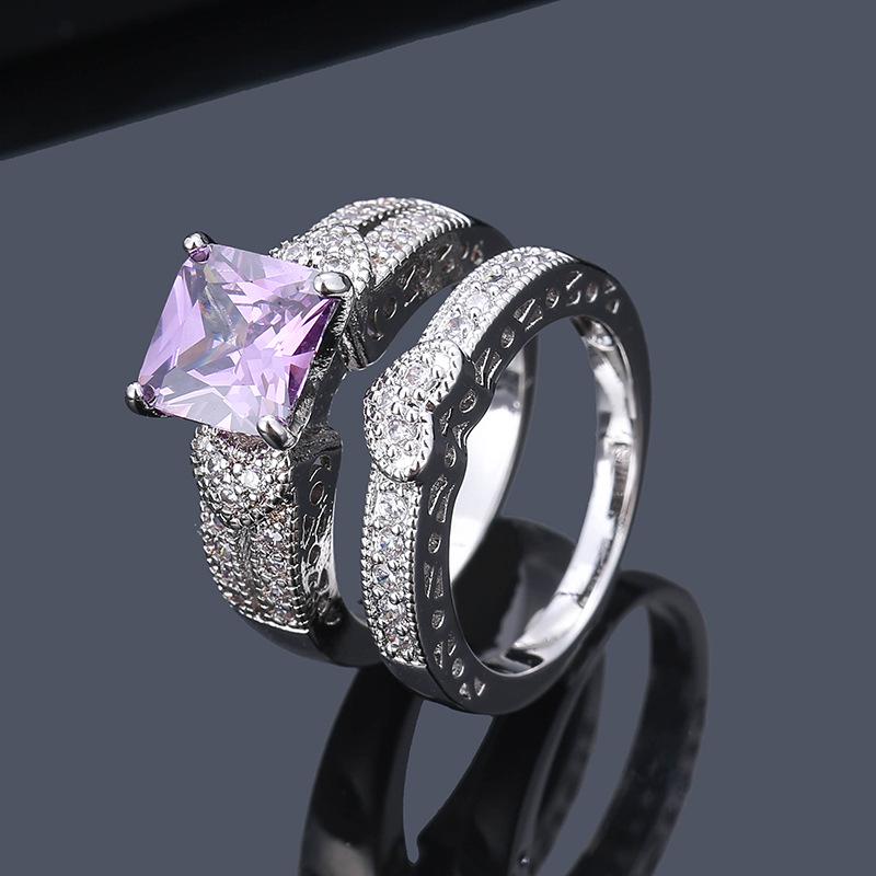 European Geometric Double Ring: Diamond Inlaid Trendy Couple Jewelry Size 6