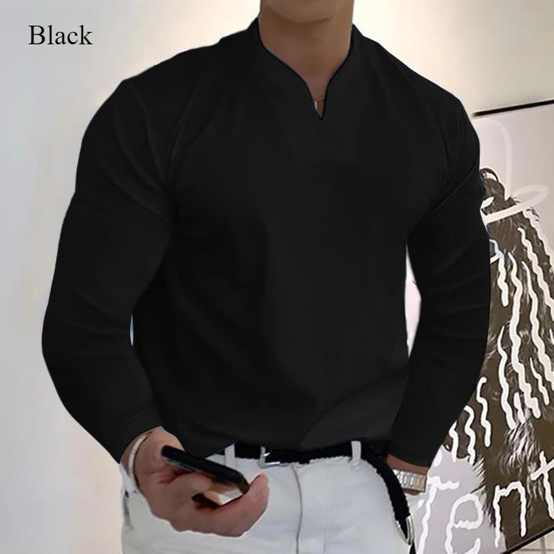 

2025 Осень/Зима Новая Рубашка С Длинным Рукавом Простая Мужская V-образная Вырез Дышащая Повседневная Мода с Однотонной Футболкой Топ 3xl