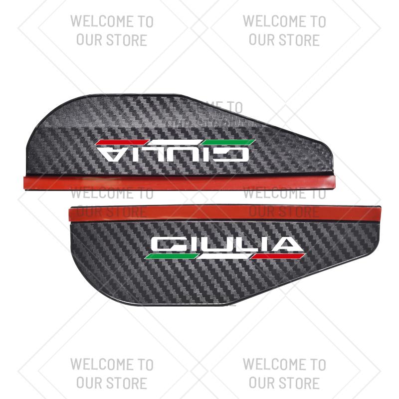 

2PCS For Stelvio Giulia Mito Giulietta Sportiva VELOCE Italian LOGO Car Rearview Mirror Rain Eyebrow Carbon Fiber Rain Shield