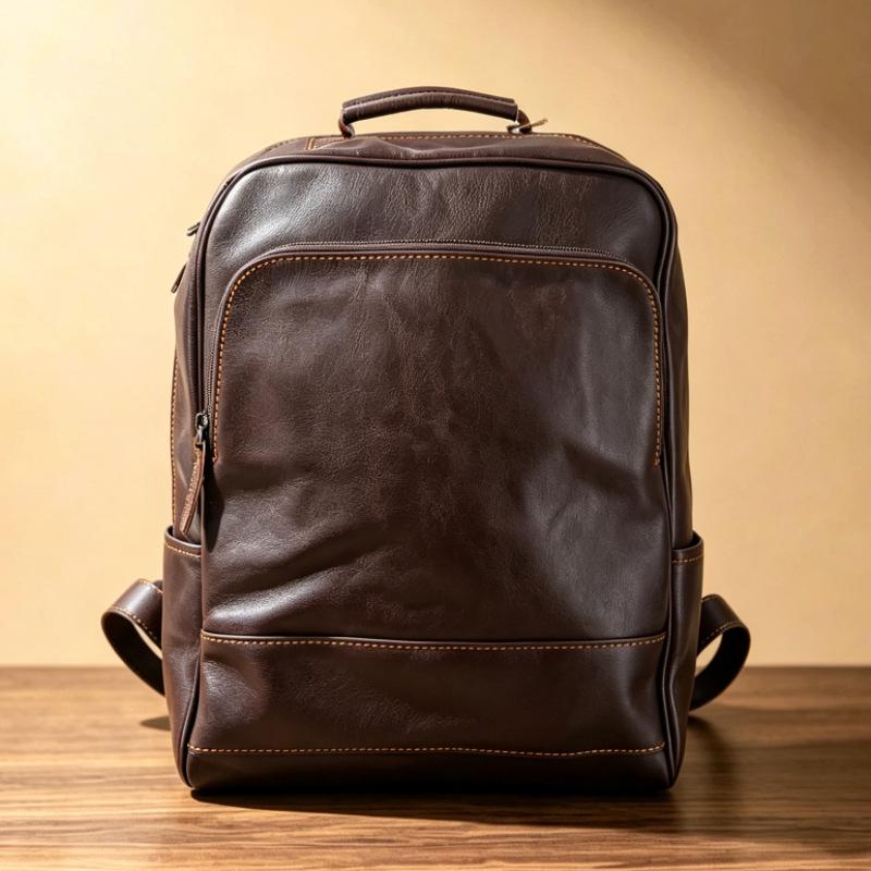 Genuine Leather Men's Large Capacity Business & Travel Retro Backpack