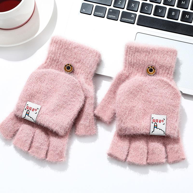 Plush Autumn and Winter Half-finger Flip-up Warm and Thickened Bag Cover for Fingerless Homework Students Writing Fashion Korean Style Gloves
