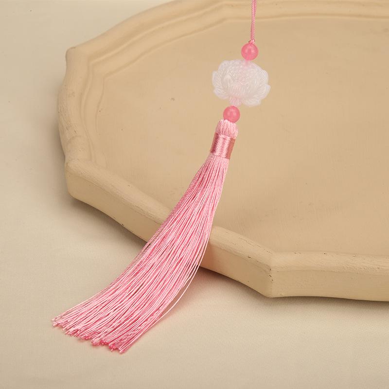 Double-Sided White Jade Lotus Tassel Fan Pendant - Antique Decoration Accessory