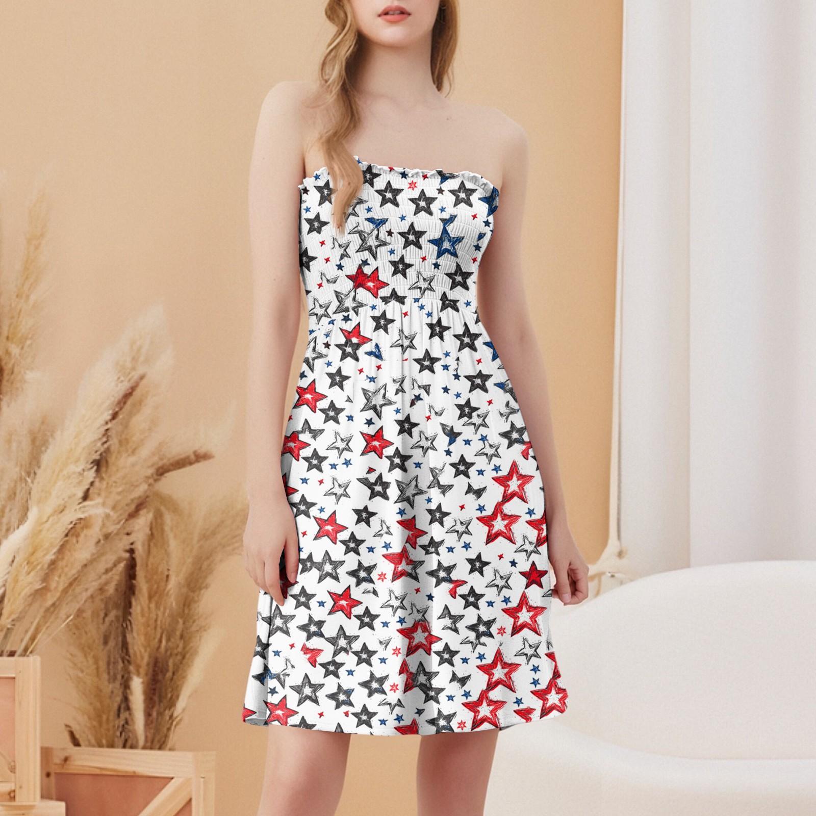 

Модное женское повседневное платье-бандо без рукавов с принтом «День независимости» L