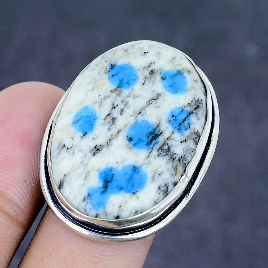 Natürlicher K2 Blauer Azurit Edelstein 925 Sterlingsilber Schmuck Ring Größe 6 D7b79