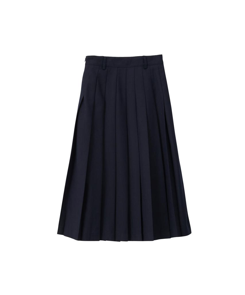 SALON DE YOHN Side Slit Pleated Midi Skirt_ Navy