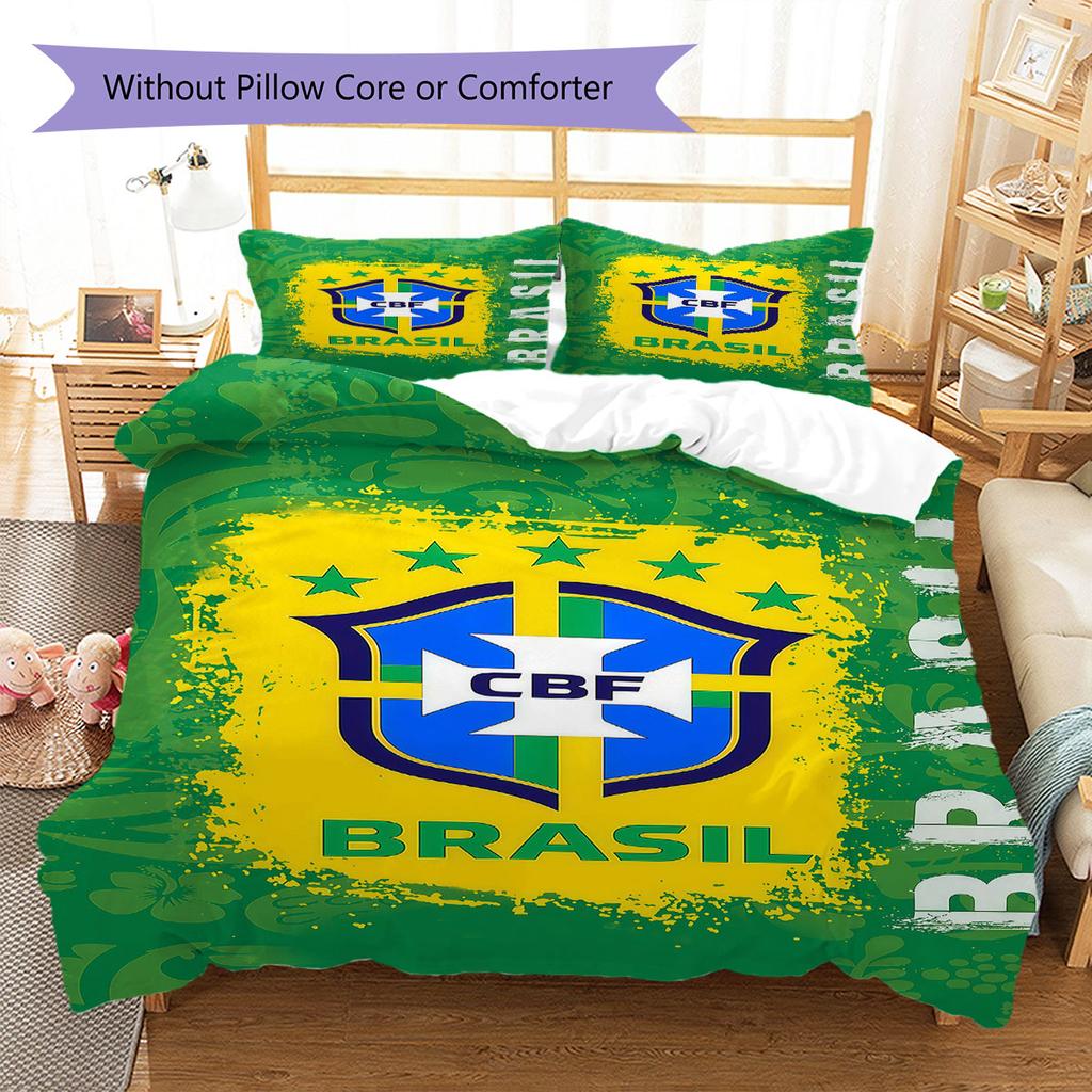 Brazil National Football Team Pattern Bedding,Quilt Set Quilt Cover Pillowcase Home Birthday Gift(1 * duvet cover + 2 * pillowcase, without core)