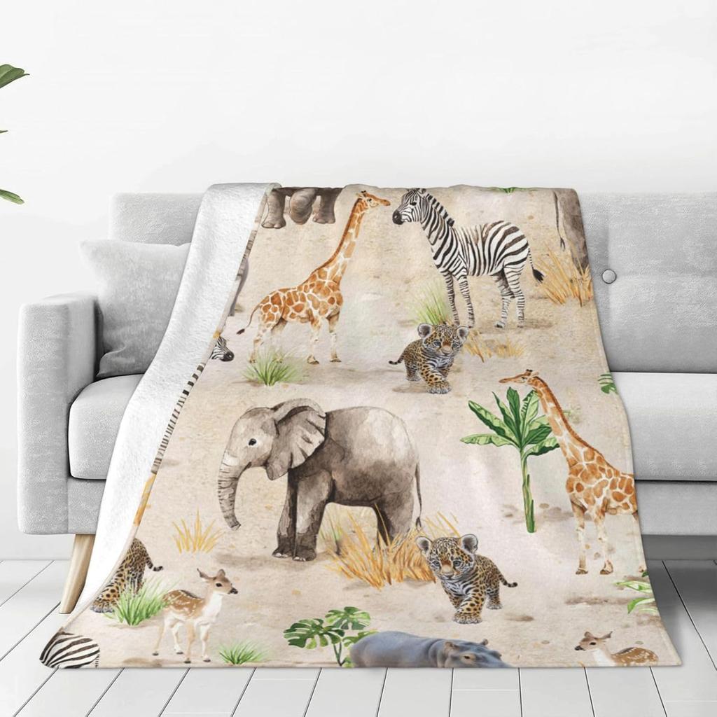 Cute Safari Animals Print Fleece Blanket Boho Nature Style Soft Warm Throw Interior Decoration Bedding Cover For Home50X60