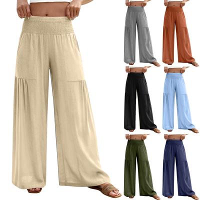 Kadın Gevşek Kesim Geniş Paça Pantolon, Günlük Gevşek Kesim Pantolon, Yüksek Esnek Bel Bandı, Cepli Uzun Pantolon