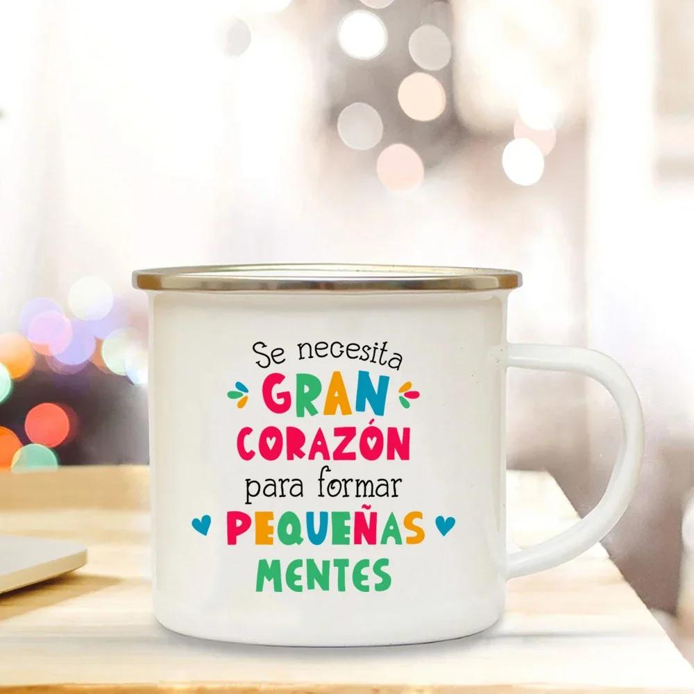 Emailletassen Kaffee Es braucht ein großes Herz, um kleine Geister zu formen Spanien Emaillebecher Teetasse Becher Bier Ungewöhnliche Becher Trinkgeschirr