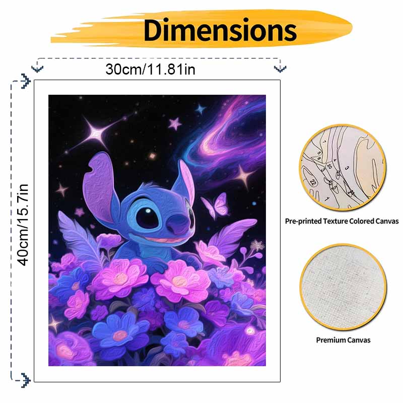 Disney Stitch Galaxy Flowers Painting by Numbers Hand Filled Drawing Art Kit Home Decor