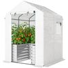 Serra per Pomodori Serra con Fioriera a Rialzo Finestra con Porta Arrotolabile Tetto Inclinato 141 x 141 x 190 cm Bianco