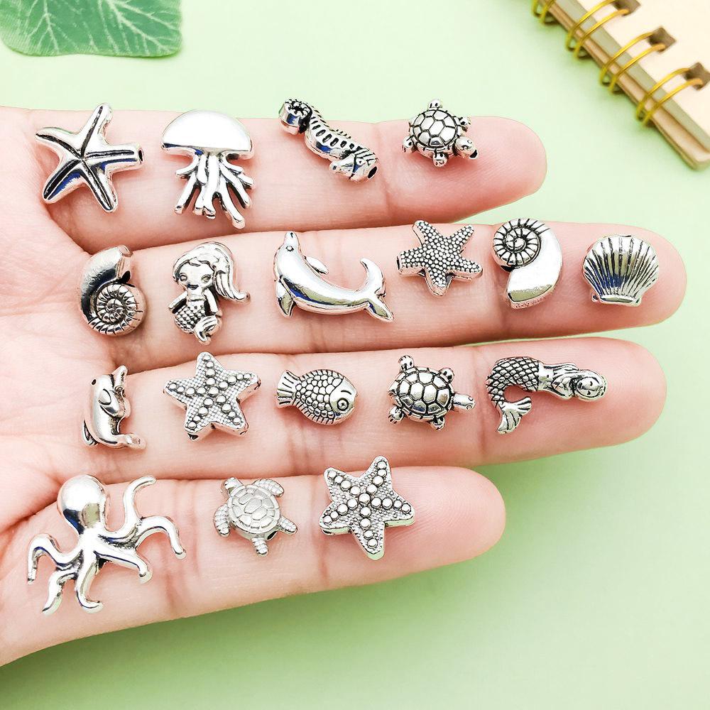30-Piece Antique Silver Ocean-themed Spacer Beads & Charms Set for DIY Jewelry