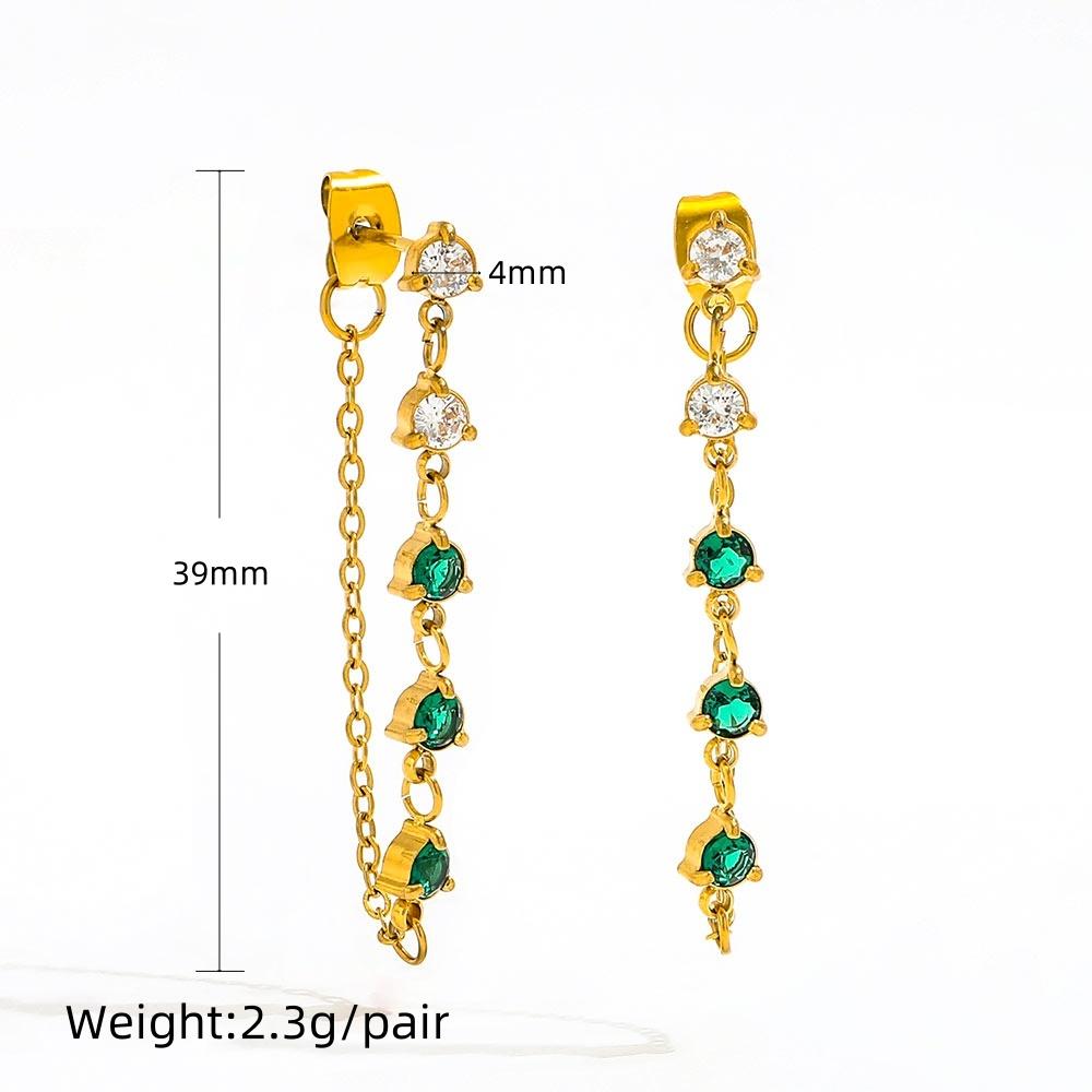 Fenny 18K Gold-plated No Fade Fashion Clear&Green Zirconia Tassel Chain Hoop Earring Trend for Women Ladies Jewelry
