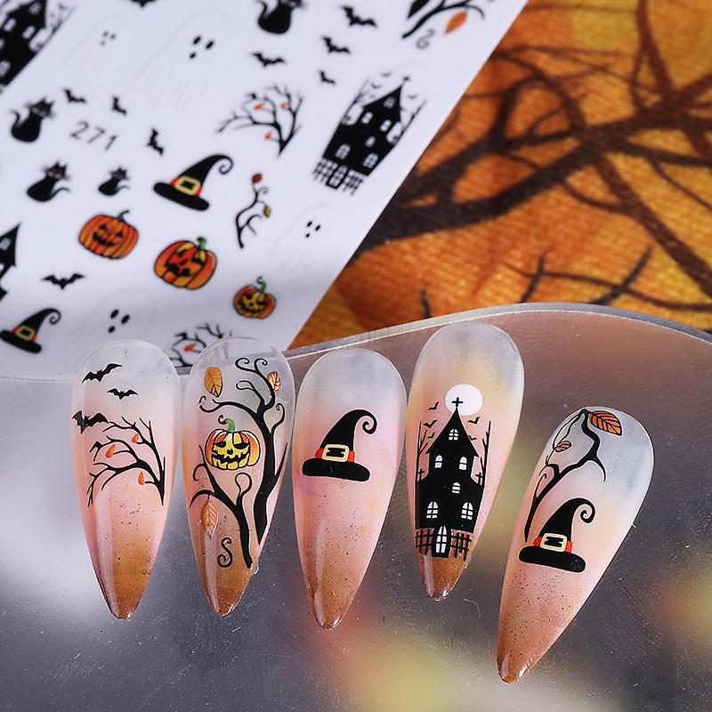1/6 Pcs Halloween Nail Stickers Cute Skull Pumpkin Ghost Spider Nail Slide Decals Nail Supplies Manicure Decoration