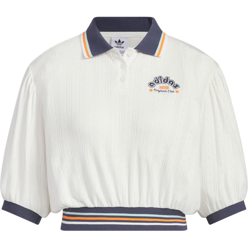 Adidas Originals Retro Camp Graphic Knitted Sports Fashion Versatile Short Sleeve Polo Shirt Women Tops White JM8000