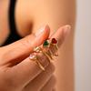 French Style Heart-shaped Diamond-studded Stainless Steel Ring for Women, Open Band Hand Jewelry