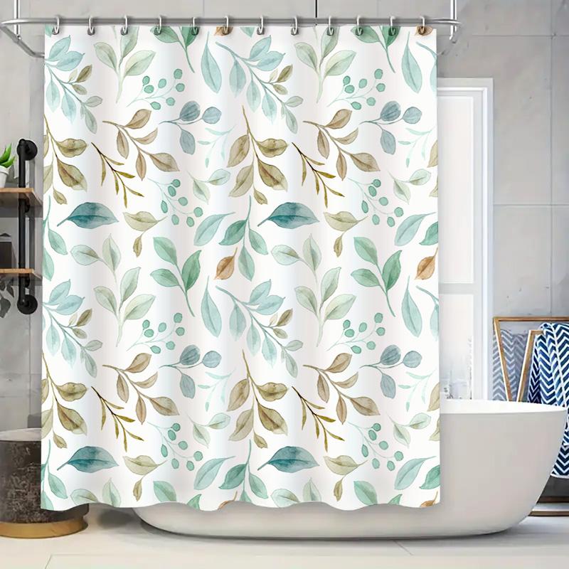 

Watercolor Leaves Shower Curtain Green White Floral Print Decor for Bathroom 180cm x 152cm Waterproof Fabric Durable Home Decor 90x180cm